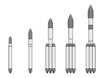 Внешний вид различных компоновок ракеты-носителя "Ангара". Изображение пользователя GW Simulations с сайта wikipedia.org. Внешний вид различных компоновок ракеты-носителя "Ангара". Изображение пользователя GW Simulations с сайта wikipedia.org.