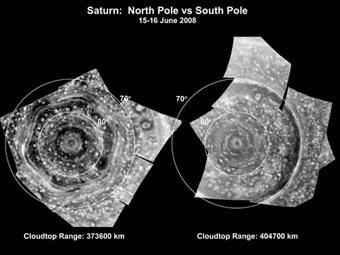Гигантский вихрь на северном полюсе Сатурна. Фото NASA/JPL/Space Science Institute  Гигантский вихрь на северном полюсе Сатурна. Фото NASA/JPL/Space Science Institute