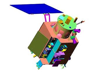 Индийский лунный зонд "Чандраян-1". Изображение Индийской организации космических исследований Индийский лунный зонд "Чандраян-1". Изображение Индийской организации космических исследований